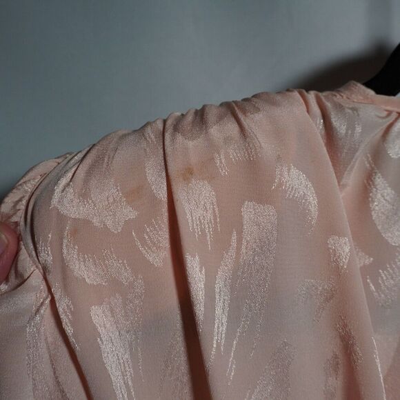 VTG 80s Miss Ashlee CA Pink Satin Faux Wrap Dress Sz 4 STAINS V Neck Long Sleeve - Picture 6 of 10